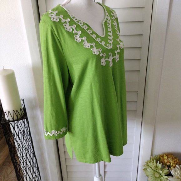 𝅺ALIA 3/4 sleeve top with ric rac stitching accent.‎ Sz. PL - Picture 6 of 8